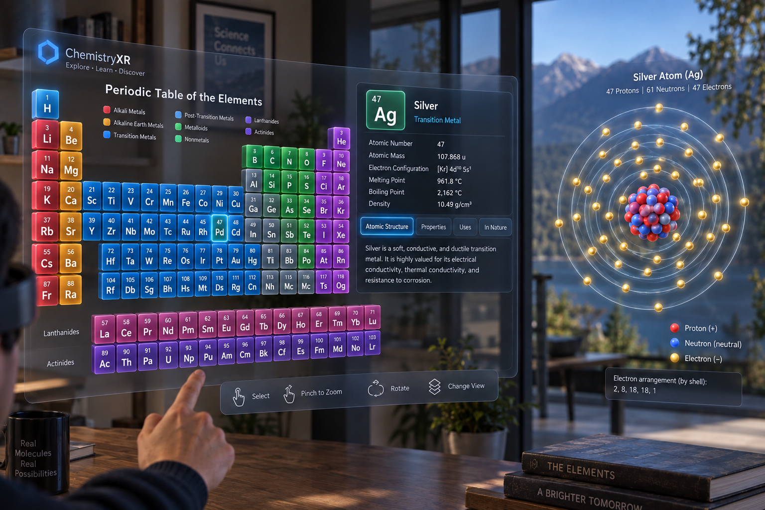Spatial periodic table and element inspector concept